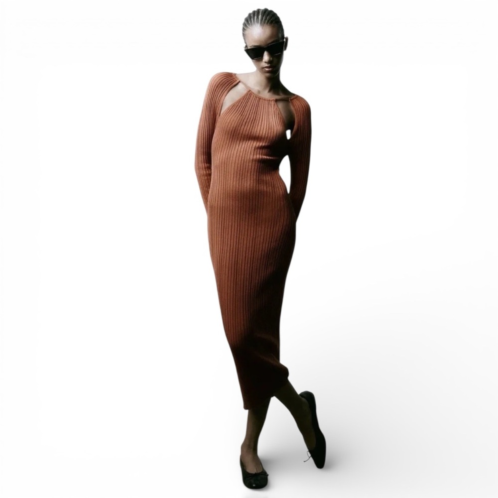 Zara Women's Rust Knit Dress Size M